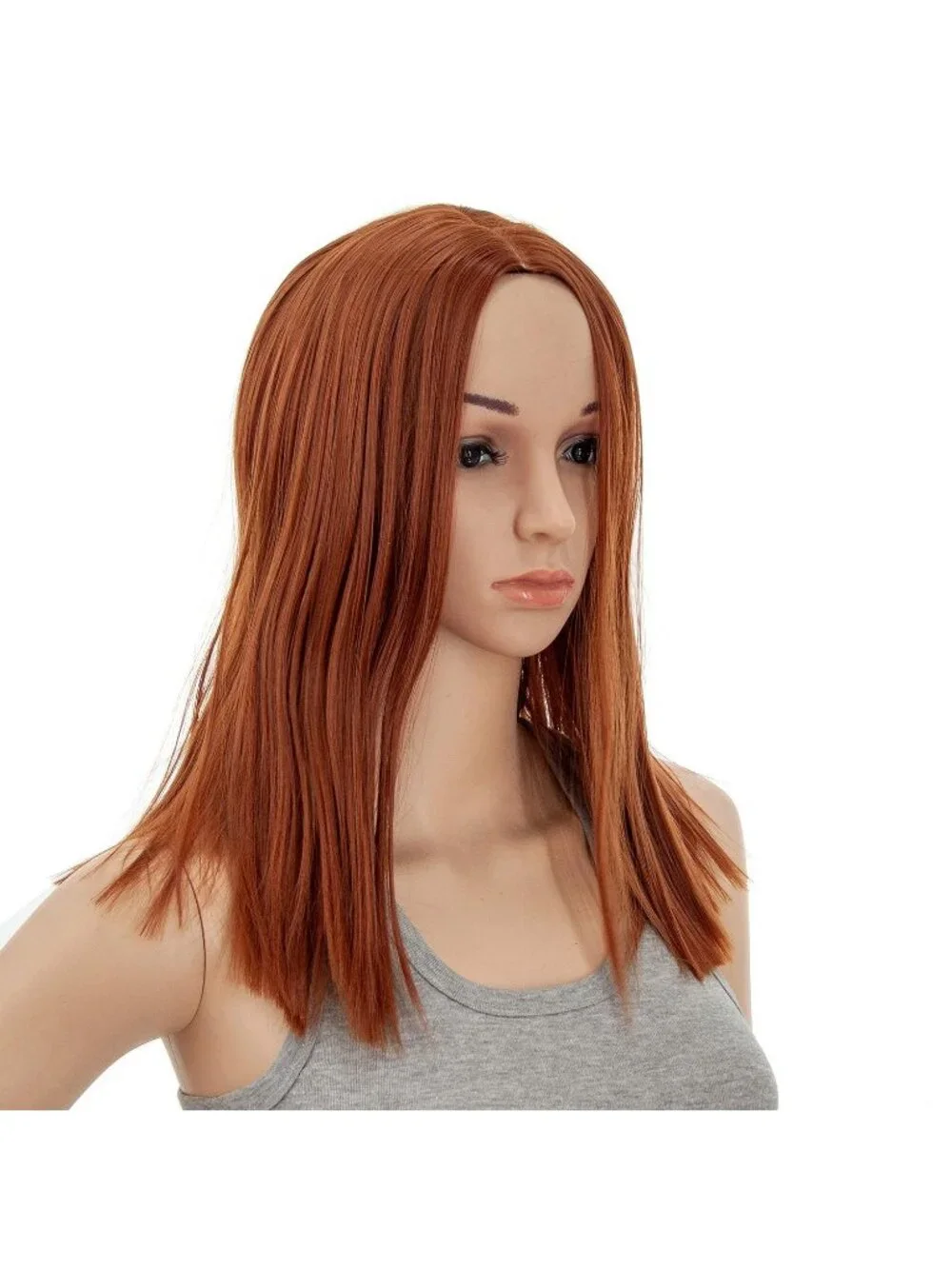 Women's 14 Inch Dark Copper Red Wig Short Straight Middle Part Synthetic Heat